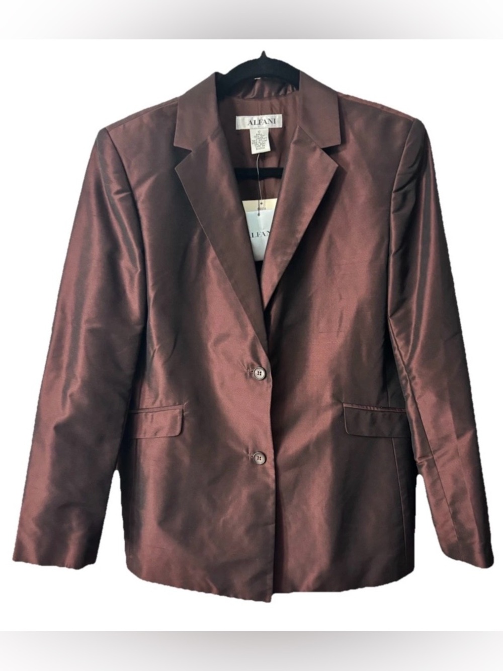 NWT! ALFANI Womens Maroon Burgundy Metallic 100% Silk Classic Blazer Sz 12 $139